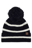 C.C Two Tone Stripe Yarn Pom Beanie