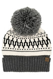 C.C Fair Isle Pattern Yarn Pom Beanie