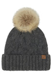 C.C Solid Big Cable Pattern Knit Cuff Pom Beanie