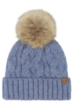 C.C Solid Big Cable Pattern Knit Cuff Pom Beanie