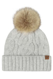 C.C Solid Big Cable Pattern Knit Cuff Pom Beanie