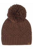 C.C Diamond Lace Pattern Yarn Pom Solid Beanie