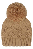 C.C Diamond Lace Pattern Yarn Pom Solid Beanie