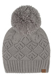 C.C Diamond Lace Pattern Yarn Pom Solid Beanie