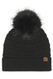 C.C Braided Pattern Faux Fur Pom Solid Beanie