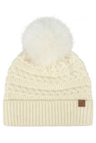 C.C Braided Pattern Faux Fur Pom Solid Beanie
