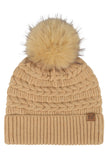 C.C Braided Pattern Faux Fur Pom Solid Beanie