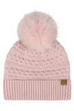 C.C Braided Pattern Faux Fur Pom Solid Beanie