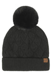 C.C Leaf Pattern Faux Fur Pom Solid Beanie