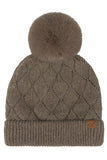 C.C Leaf Pattern Faux Fur Pom Solid Beanie