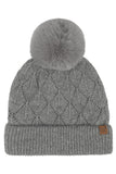 C.C Leaf Pattern Faux Fur Pom Solid Beanie