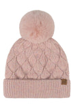 C.C Leaf Pattern Faux Fur Pom Solid Beanie