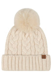 C.C Women's Heather Cable with Satin Lining Pom Beanie