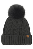 C.C Women's Heather Cable with Satin Lining Pom Beanie