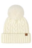 C.C Women's Heather Cable with Satin Lining Pom Beanie
