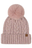 C.C Women's Heather Cable with Satin Lining Pom Beanie