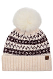 C.C Fair Isle with Solid Faux Fur Pom Beanie