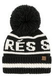C.C Women's Apres Ski Lettering Yarn Pom Beanie