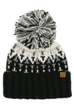 C.C Geometric Pattern Multi Color Yarn Pom Beanie