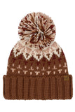 C.C Geometric Pattern Multi Color Yarn Pom Beanie