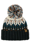 C.C Geometric Pattern Multi Color Yarn Pom Beanie
