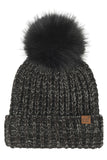 C.C Two Tone Heather Faux Fur Pom Cuff Beanie