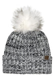 C.C Two Tone Heather Faux Fur Pom Cuff Beanie