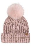 C.C Two Tone Heather Faux Fur Pom Cuff Beanie