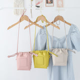 Soft PU Cute Mini Mobile Phone Bag - Fashionable Pleated Shoulder Women's Bag, Simple Drawstring Crossbody Small Square Bag