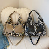 Ladies leopard print large capacity tote bag, vintage hobo bag casual, shoulder bag with crossbody strap, bag shoulder bag women