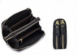 Women's Leather Double Zipper Wallet - Solid Color Large Capacity Long Phone Wallet from First-Layer Cowhide