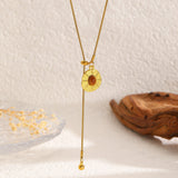 Gold Sunflower & Tiger Eye Long Necklace