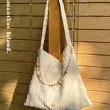Retro Design Beaded Shoulder Bag – Lightweight & Versatile Women's Spring and Autumn Cloth Hobo Purse
