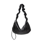 Design drawstring pleated soft leather large capacity shoulder bag, small shoulder bag, small hobo bag