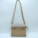 Multi-Zipper Crossbody Bag with Adjustable Strap and Gold Hardware