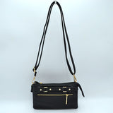 Multi-Zipper Crossbody Bag with Adjustable Strap and Gold Hardware