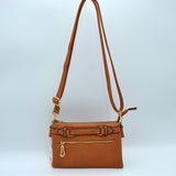 Multi-Zipper Crossbody Bag with Adjustable Strap and Gold Hardware
