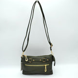 Multi-Zipper Crossbody Bag with Adjustable Strap and Gold Hardware