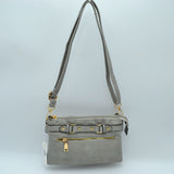Multi-Zipper Crossbody Bag with Adjustable Strap and Gold Hardware