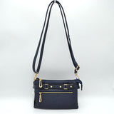 Multi-Zipper Crossbody Bag with Adjustable Strap and Gold Hardware