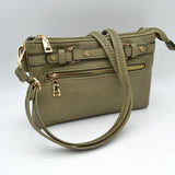 Multi-Zipper Crossbody Bag with Adjustable Strap and Gold Hardware