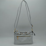 Multi-Zipper Crossbody Bag with Adjustable Strap and Gold Hardware