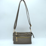 Multi-Zipper Crossbody Bag with Adjustable Strap and Gold Hardware