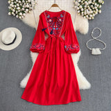 Bohemian Embroidery Fringe Tie-Waist Dress – Relaxed A-Line Maxi, Beach Vacation Flowing Gown