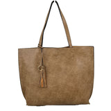 Reversible Faux Leather Tote Bag Vegan Tassel Handbag