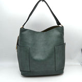 2-in-1 Chic Satchel Side Pocket Bucket Bag with Long Strap