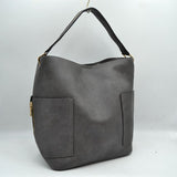 2-in-1 Chic Satchel Side Pocket Bucket Bag with Long Strap