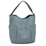 2-in-1 Chic Satchel Side Pocket Bucket Bag with Long Strap