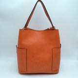 2-in-1 Chic Satchel Side Pocket Bucket Bag with Long Strap