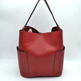 2-in-1 Chic Satchel Side Pocket Bucket Bag with Long Strap